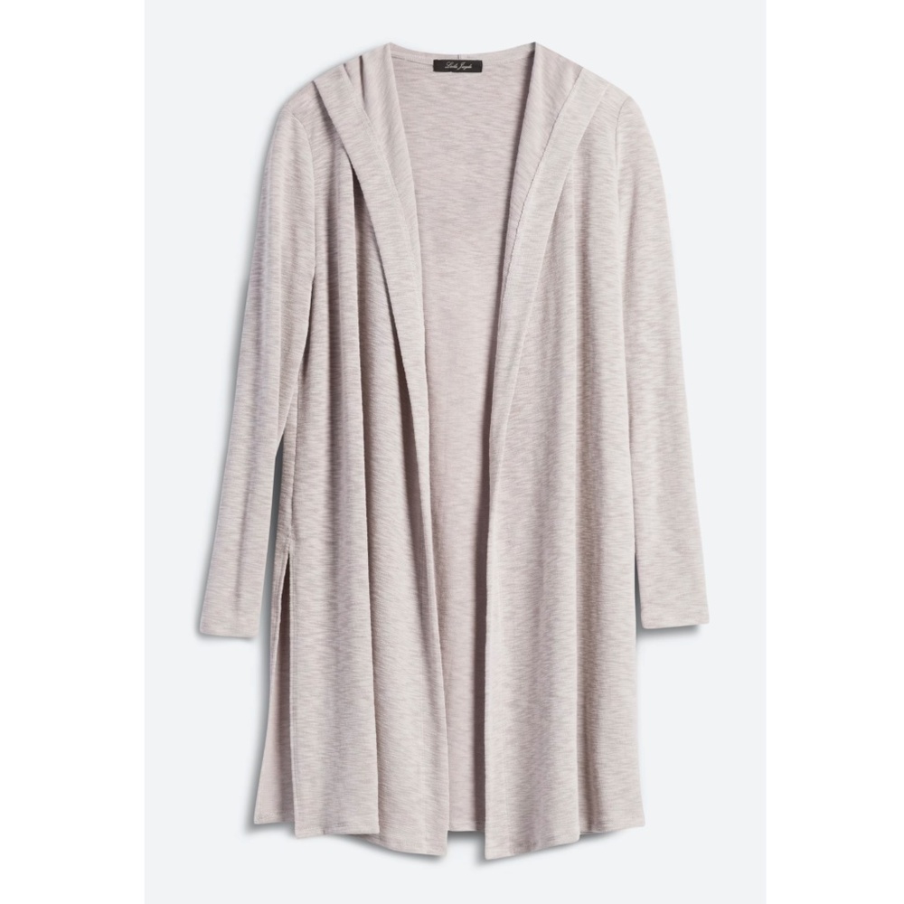 Laila Jayde Hooded Open Duster Cardigan - Greige, XL